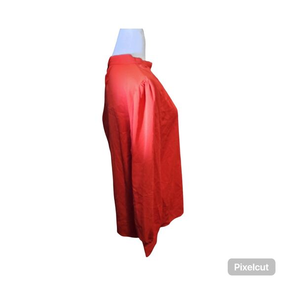 NWT Size Large Allegra K Red Stand Collar Pleated Button Keyhole Blouse - Picture 4 of 12